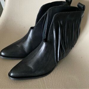 Marah Custom Fringe Black Leather Western Cowboy Ankle Boots 7 Made In Mexico